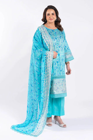 GUL AHMED -3 Piece Unstitched Embroidered Lawn Suit with Embroidered Printed Chiffon Dupatta BM-52001