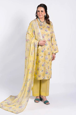 GUL AHMED -3 Piece Unstitched Embroidered Printed Lawn Suit with Embroidered Printed Chiffon Dupatta BM-52007