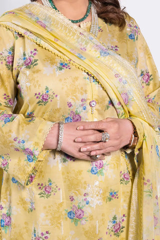 GUL AHMED -3 Piece Unstitched Embroidered Printed Lawn Suit with Embroidered Printed Chiffon Dupatta BM-52007