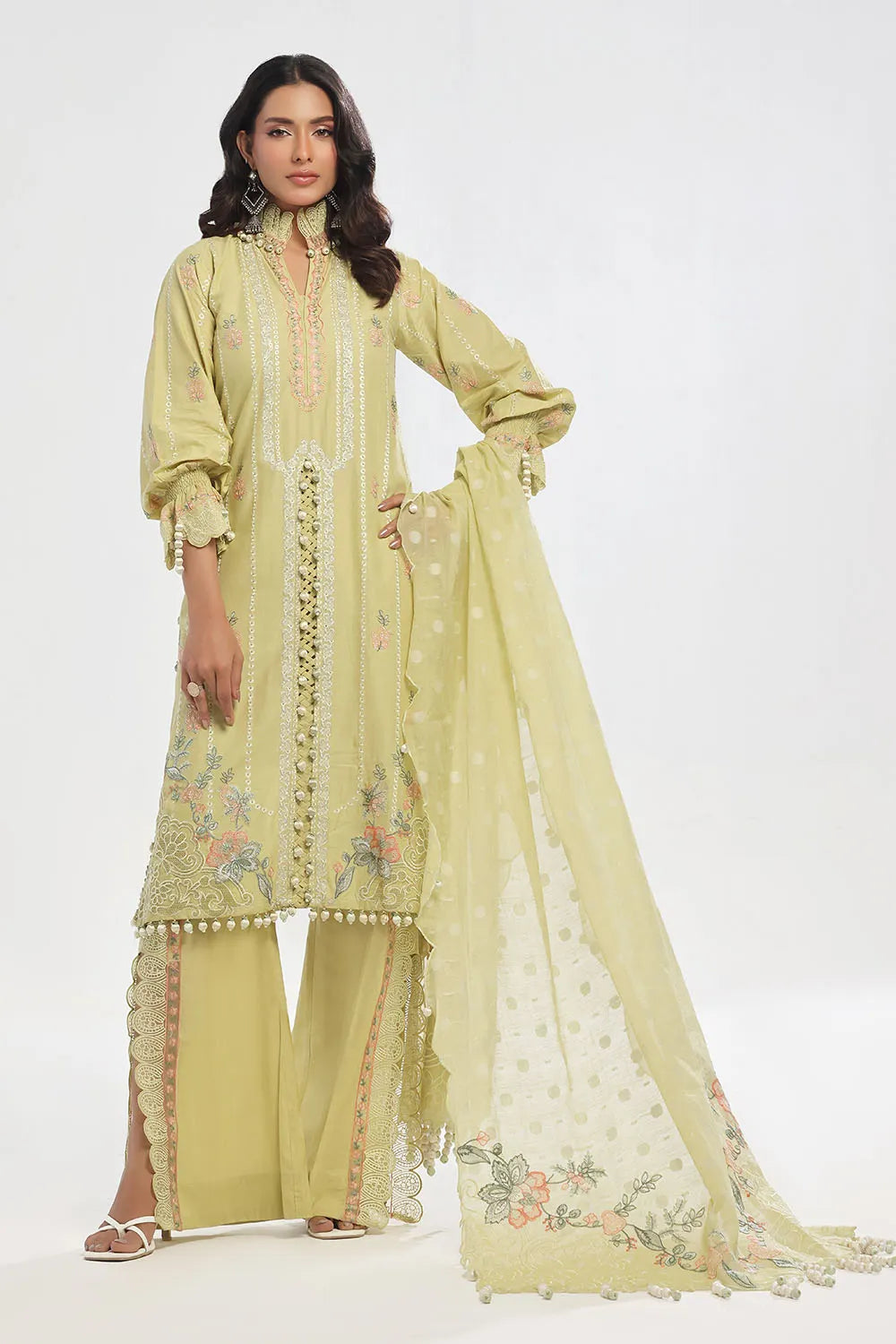 GUL AHMED-3 Piece Unstitched Embroidered Lawn Suit with Embroidered Jacquard Dupatta PM-52010