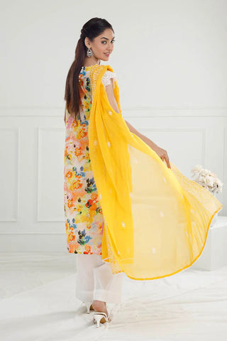 GUL AHMED-3 Piece Unstitched Embroidered Printed Lawn Suit with Embroidered Chiffon Dupatta PR-52002