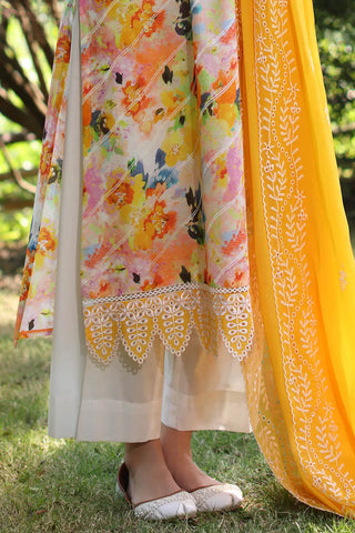 GUL AHMED-3 Piece Unstitched Embroidered Printed Lawn Suit with Embroidered Chiffon Dupatta PR-52002