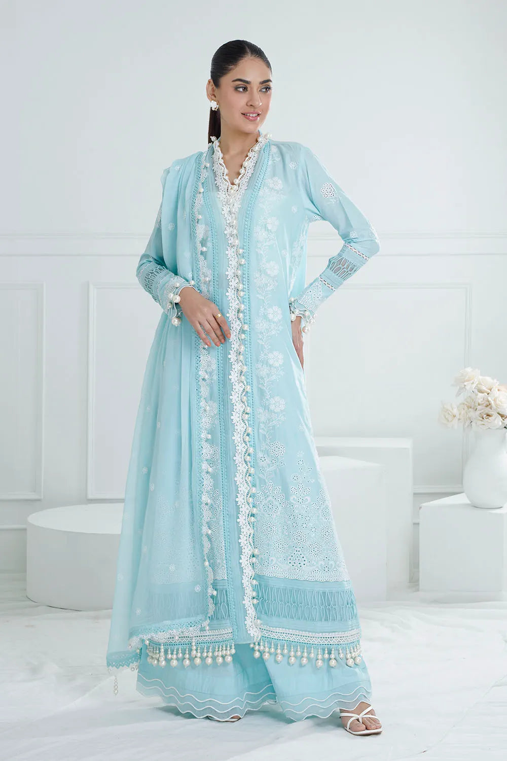 GUL AHMED-3 Piece Unstitched Schiffli Embroidered Lawn Suit with Embroidered Chiffon Dupatta PM-52038