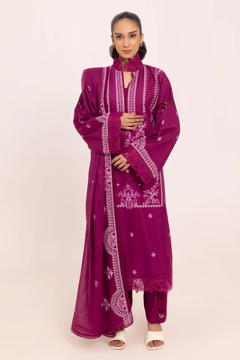 GUL AHMED-3 Piece Unstithed Embroidered Lawn Suit with Embroidered Denting Lawn Dupatta DN-52014