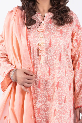 GUL AHMED -3 Piece Unstitched Lacquer Printed Lawn Suit with Embroidered Denting Lawn Dupatta DN-52002