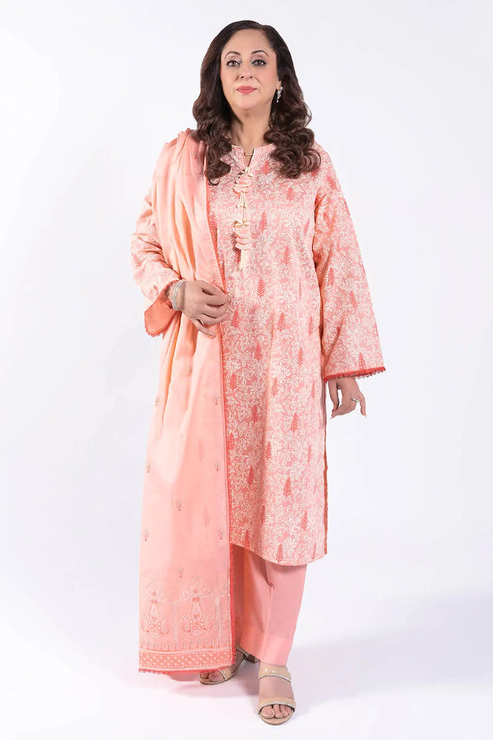 GUL AHMED -3 Piece Unstitched Lacquer Printed Lawn Suit with Embroidered Denting Lawn Dupatta DN-52002