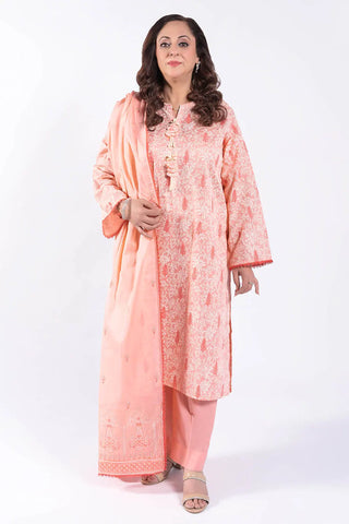 GUL AHMED -3 Piece Unstitched Lacquer Printed Lawn Suit with Embroidered Denting Lawn Dupatta DN-52002