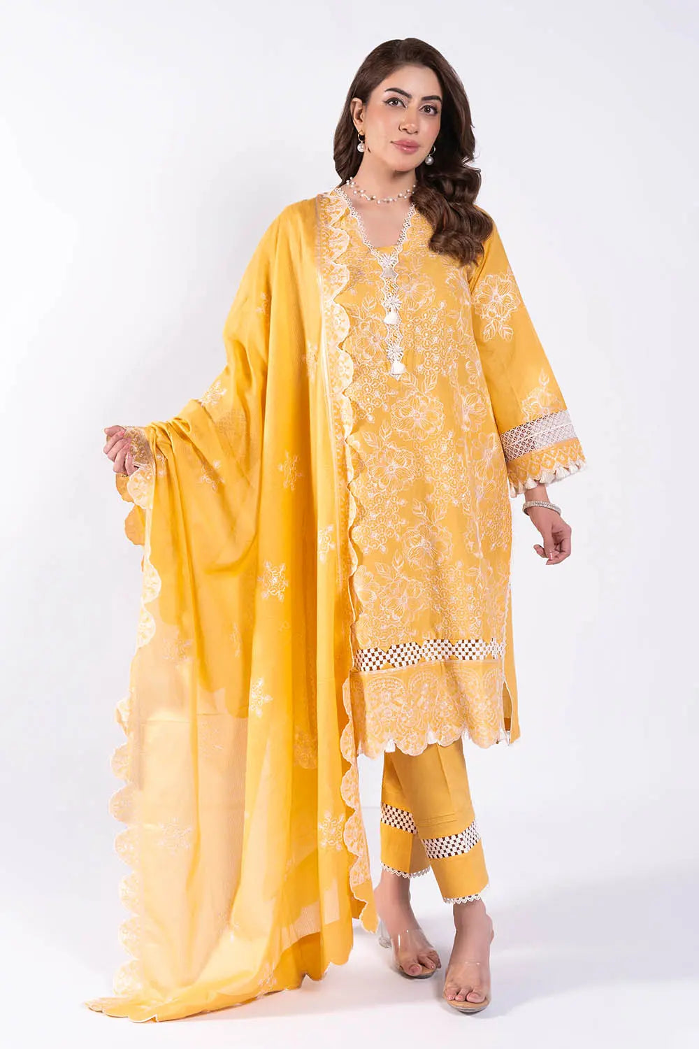 GUL AHMED -3 Piece Unstitched Embroidered Lawn Suit with Embroidered Denting Lawn Dupatta DN-52001