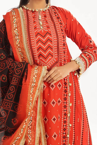 GUL AHMED -3 Piece Unstitched Zari Embroidered Lawn Suit with Gold Lacquer Printed Lawn Dupatta CL-52443