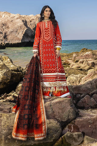 GUL AHMED -3 Piece Unstitched Zari Embroidered Lawn Suit with Gold Lacquer Printed Lawn Dupatta CL-52443