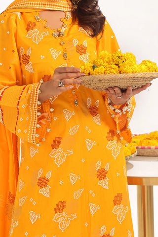 GUL AHMED-3 Piece Unstitched Gold Lacquer Printed Lawn Suit CL-52177 A