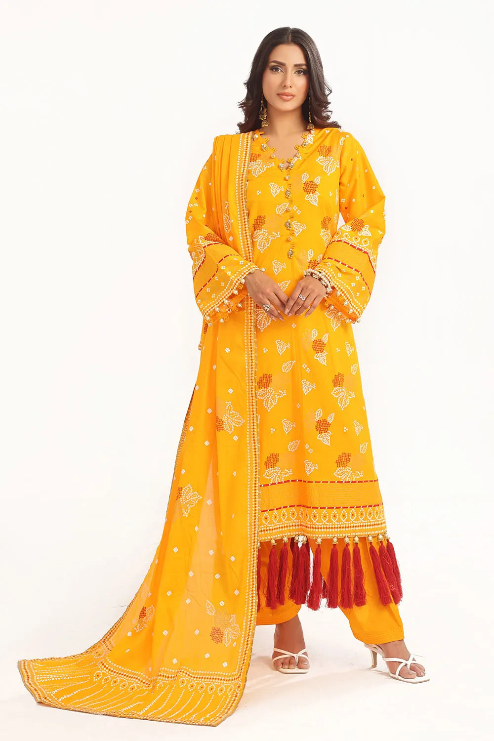 GUL AHMED-3 Piece Unstitched Gold Lacquer Printed Lawn Suit CL-52177 A