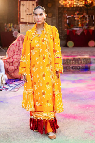 GUL AHMED-3 Piece Unstitched Gold Lacquer Printed Lawn Suit CL-52177 A