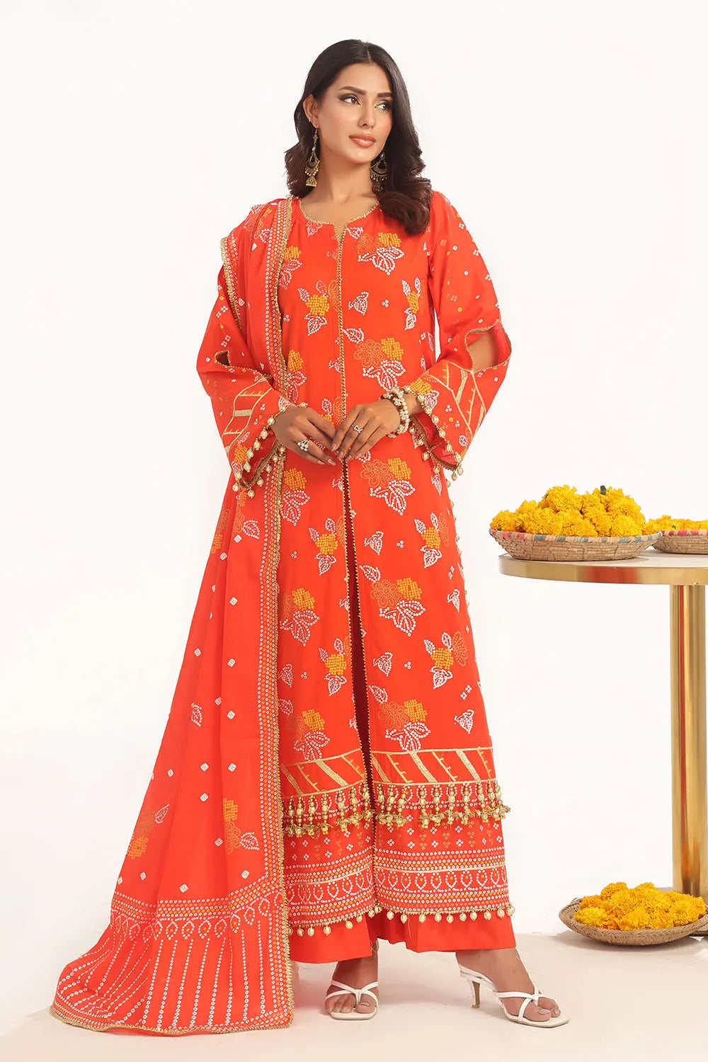 GUL AHMED-3 Piece Unstitched Gold Lacquer Printed Lawn Suit CL-52177 B