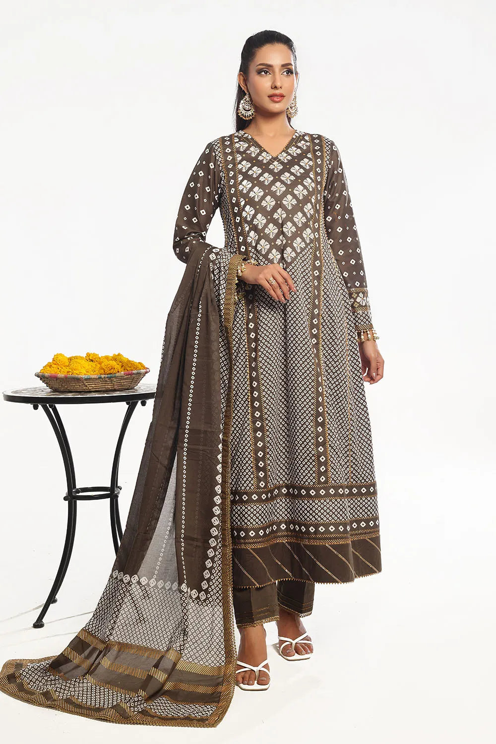 GUL AHMED-3 Piece Unstitched Gold Printed Lawn Suit CL-52401 B