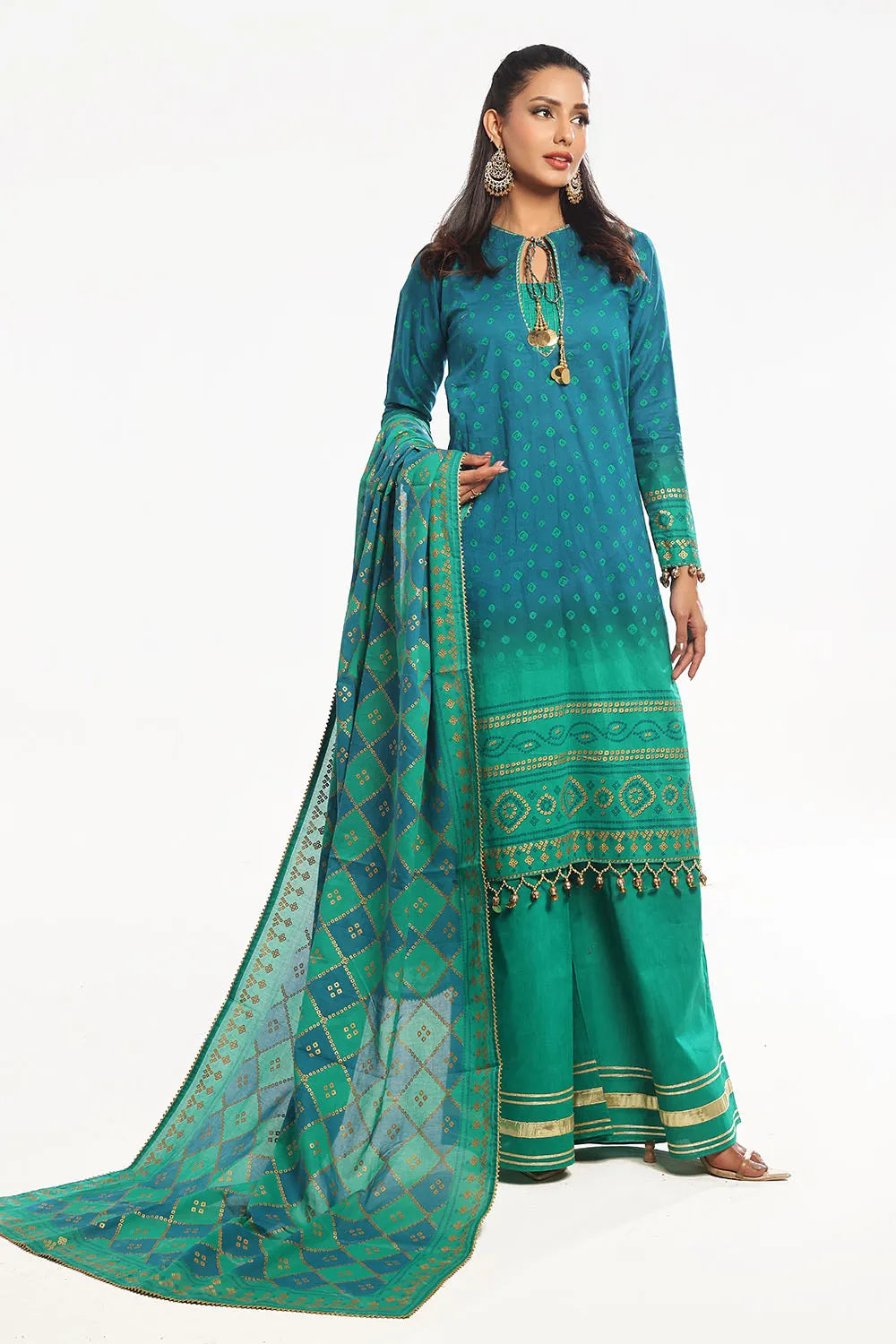 GUL AHMED -3 Piece Unstitched Gold Printed Lawn Suit CL-52410 A