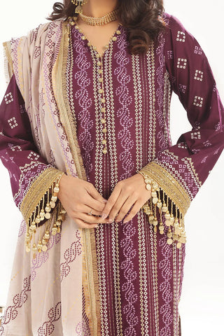 GUL AHMED-3 Piece Unstitched Zari Embroidered Lawn Suit with Gold Printed Lawn Dupatta CL-52413