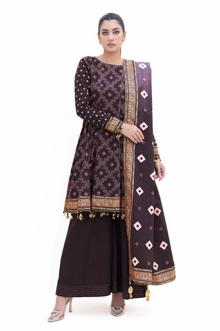 GUL AHMED -3PC Unstitched Thick Gold Printed Khaddar Suit K-42004 T