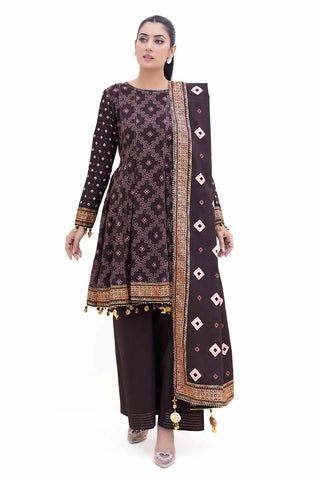 GUL AHMED -3PC Unstitched Thick Gold Printed Khaddar Suit K-42004 T