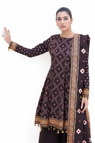 GUL AHMED -3PC Unstitched Thick Gold Printed Khaddar Suit K-42004 T