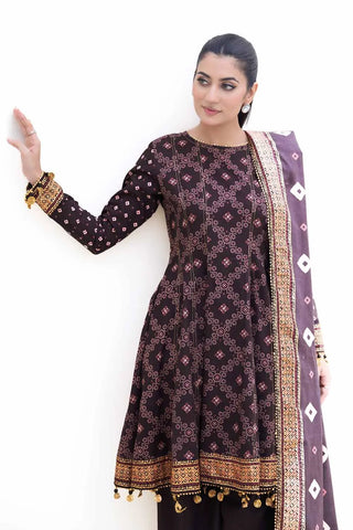 GUL AHMED -3PC Unstitched Thick Gold Printed Khaddar Suit K-42004 T