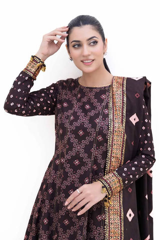 GUL AHMED -3PC Unstitched Thick Gold Printed Khaddar Suit K-42004 T