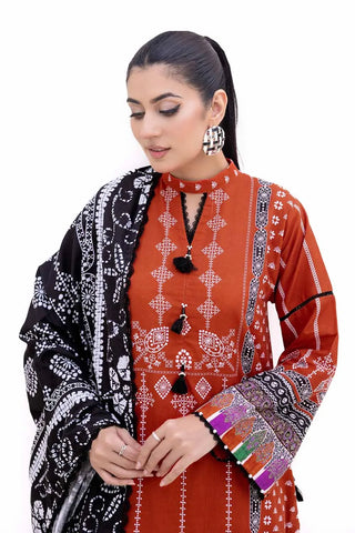 GUL AHMED -3PC Unstitched Printed Light Khaddar Suit K-42008 L