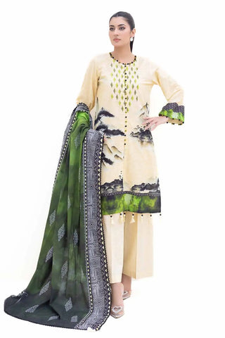 GUL AHMED -3PC Unstitched Embroidered Printed Light Khaddar Suit with Printed Khaddar Dupatta K-42013 L