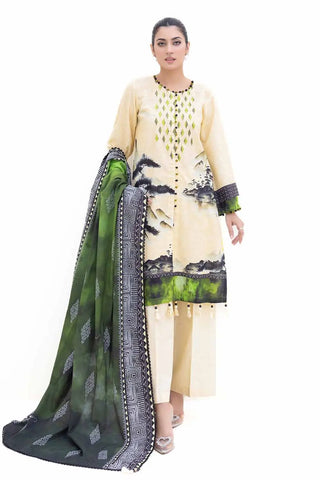 GUL AHMED -3PC Unstitched Embroidered Printed Light Khaddar Suit with Printed Khaddar Dupatta K-42013 L