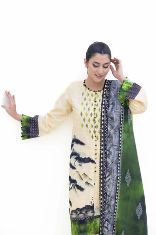 GUL AHMED -3PC Unstitched Embroidered Printed Light Khaddar Suit with Printed Khaddar Dupatta K-42013 L