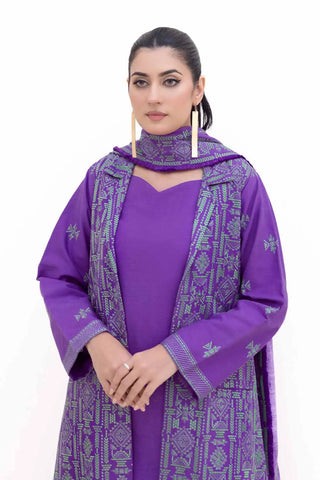 GUL AHEMD -3PC Unstitched Embroidered Light Khaddar Suit with Embroidered Khaddar Dupatta K-42017 L