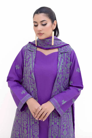 GUL AHEMD -3PC Unstitched Embroidered Light Khaddar Suit with Embroidered Khaddar Dupatta K-42017 L