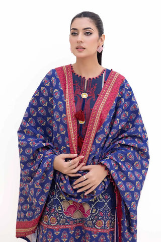 GUL AHMED -3PC Unstitched Embroidered Printed Thick Khaddar Suit with Printed Khaddar Dupatta K-42018 T