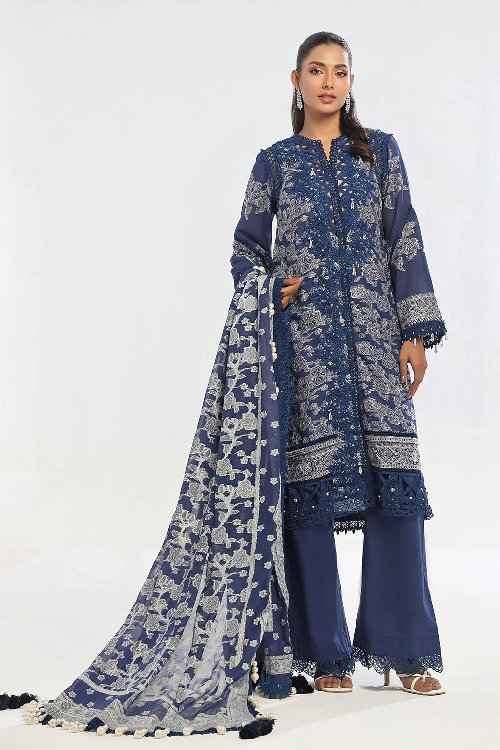 GUL AHMED-3 Piece Unstitched Embroidered Swiss Voile Suit with Lacquer Printed Chiffon Dupatta LSV-52001