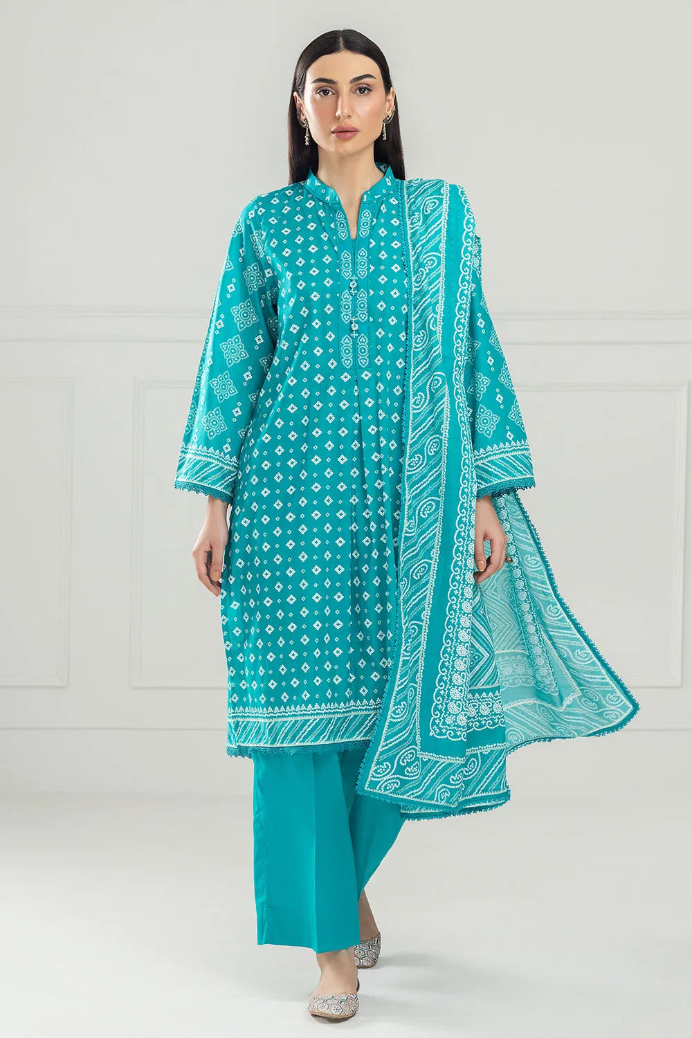 GUL AHMED-3 Piece Unstitched Lacquer Printed Lawn Suit CL-52178 B