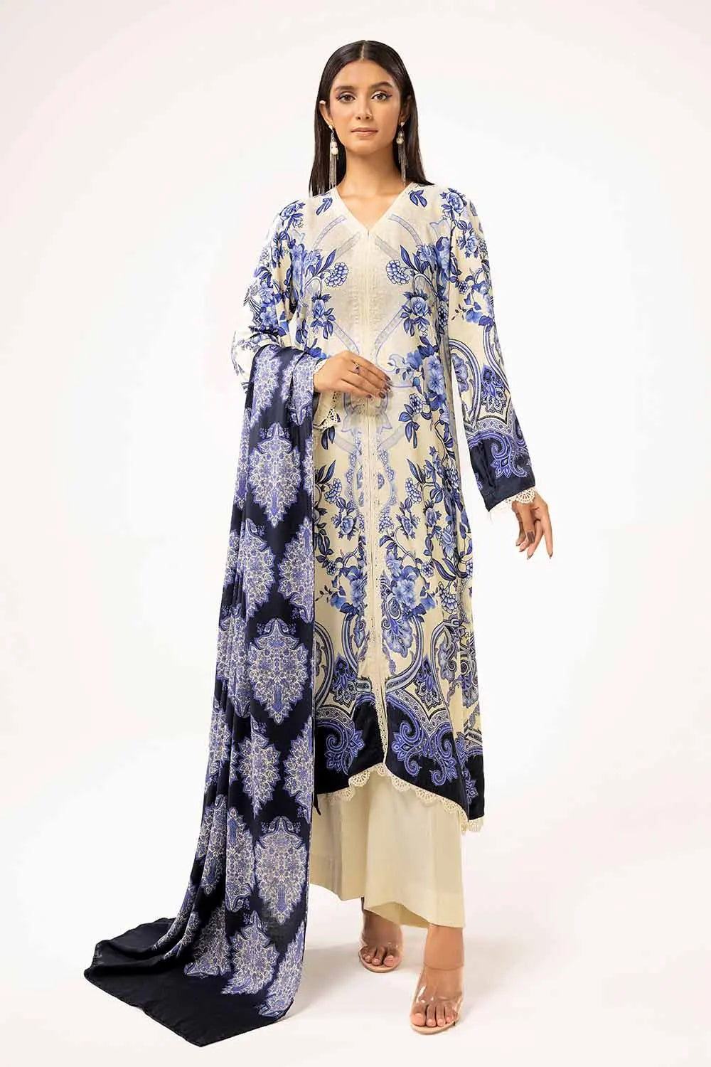 GUL AHMED -3PC Unstitched Printed Linen Suit LT-42010
