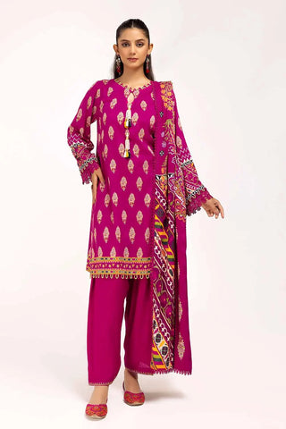 GUL AHMED -3PC Unstitched Printed Linen Suit LT-42011
