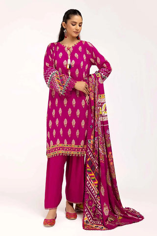 GUL AHMED -3PC Unstitched Printed Linen Suit LT-42011