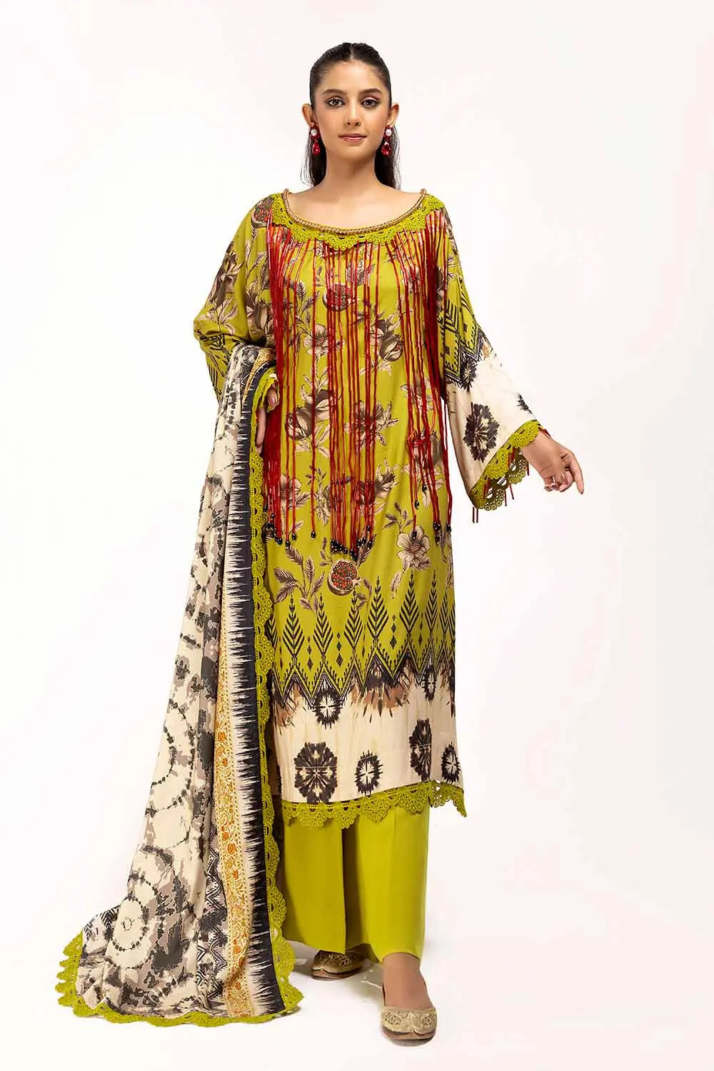 GUL AHMED -3PC Unstitched Printed Linen Suit LT-42012