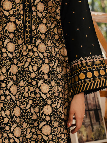 EDENROBE-M1-019-Unstitched Black Block Print Cambric 3 Piece