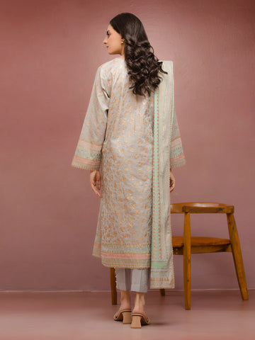 EDENROBE-M1-023-Unstitched Light Grey Block Print Cambric 3 Piece