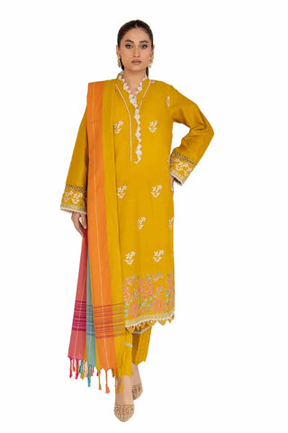GUL AHMED -3PC Unstitched Embroidered Printed Cambric Suit with Yarn Dyed Dupatta MJ-42020