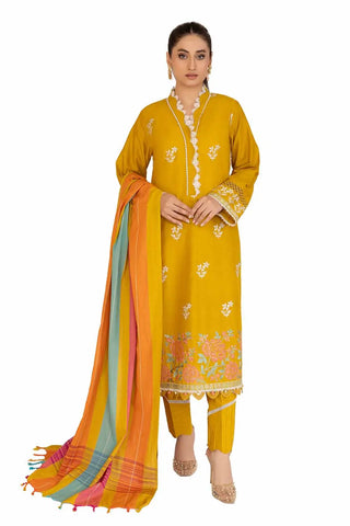 GUL AHMED -3PC Unstitched Embroidered Printed Cambric Suit with Yarn Dyed Dupatta MJ-42020