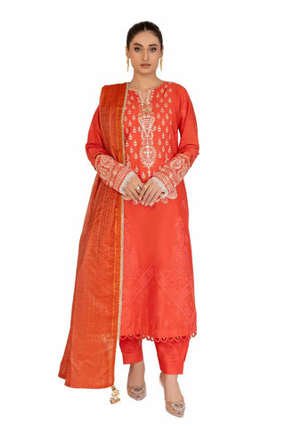 GUL AHMED-3PC Unstitched Embroidered Printed Cambric Suit with Jacquard Dupatta MJ-42027