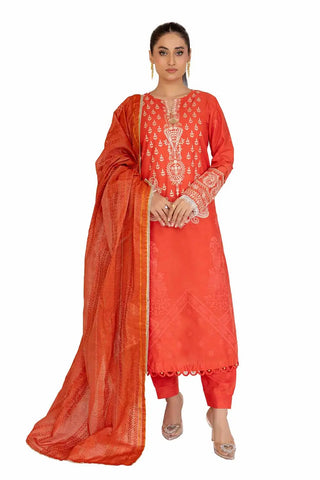 GUL AHMED-3PC Unstitched Embroidered Printed Cambric Suit with Jacquard Dupatta MJ-42027