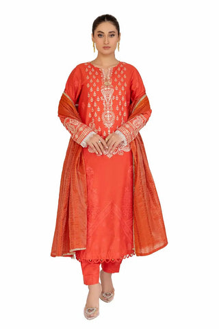 GUL AHMED-3PC Unstitched Embroidered Printed Cambric Suit with Jacquard Dupatta MJ-42027