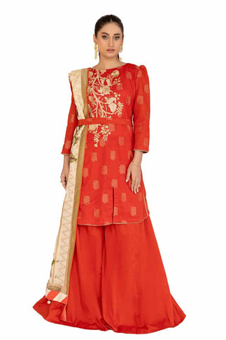 GUL AHMED-3PC Unstitched Embroidered Printed Jacquard Suit with Jacquard Dupatta MJ-42039