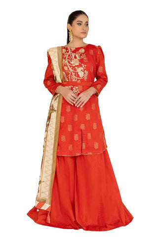 GUL AHMED-3PC Unstitched Embroidered Printed Jacquard Suit with Jacquard Dupatta MJ-42039