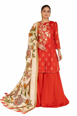 GUL AHMED-3PC Unstitched Embroidered Printed Jacquard Suit with Jacquard Dupatta MJ-42039