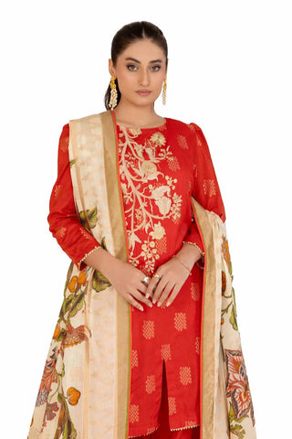 GUL AHMED-3PC Unstitched Embroidered Printed Jacquard Suit with Jacquard Dupatta MJ-42039